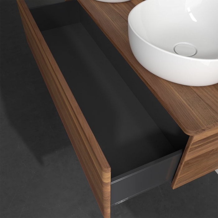 Villeroy & Boch Antao Waschbeckenunterschrank, 120 x 36 cm, 1 Auszug, Front ohne Struktur, mit Hahnloch, für Waschtisch links und rechts