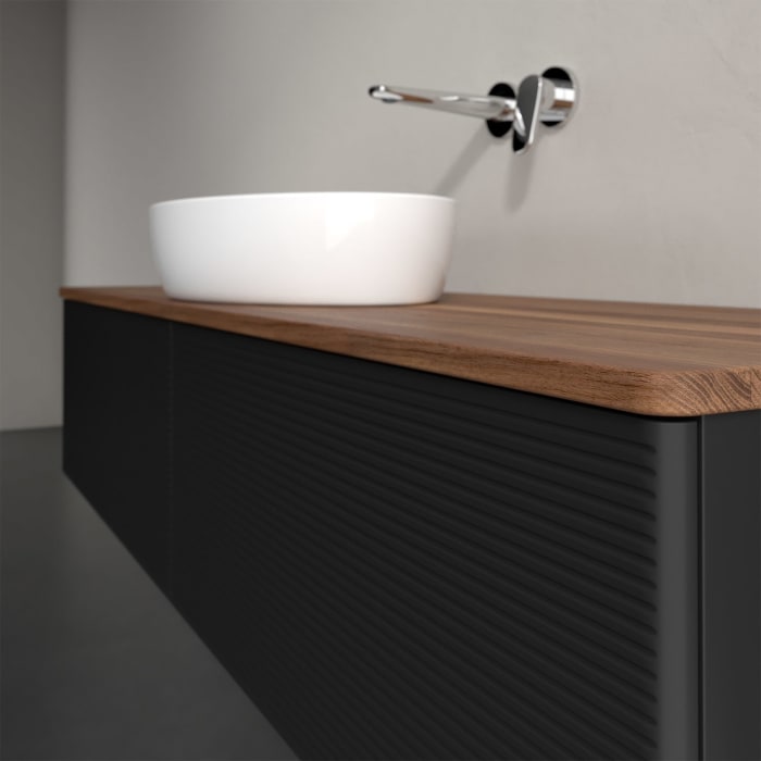 Villeroy & Boch Antao Waschbeckenunterschrank, 160 x 36 cm, 2 Auszüge, Front mit Struktur, ohne Hahnloch, für Waschtisch mittig