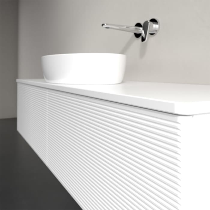 Villeroy & Boch Antao Waschbeckenunterschrank, 160 x 36 cm, 2 Auszüge, Front mit Struktur, mit Hahnloch, für Waschtisch mittig