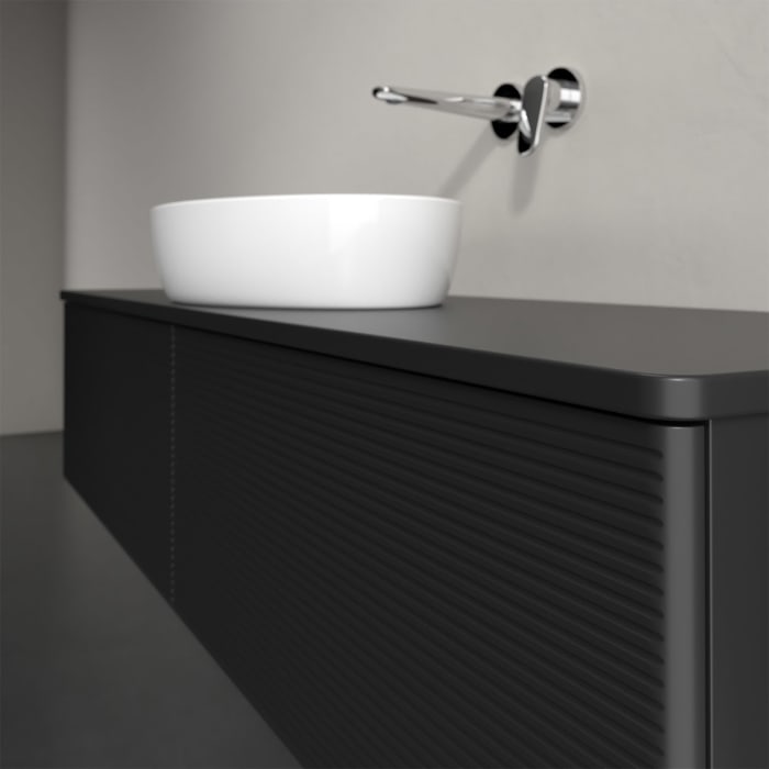 Villeroy & Boch Antao Waschbeckenunterschrank, 160 x 36 cm, 2 Auszüge, Front mit Struktur, mit Hahnloch, für Waschtisch mittig