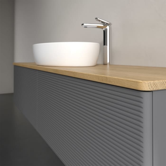 Villeroy & Boch Antao Waschbeckenunterschrank, 160 x 36 cm, 2 Auszüge, Front mit Struktur, mit Hahnloch, für Waschtisch mittig