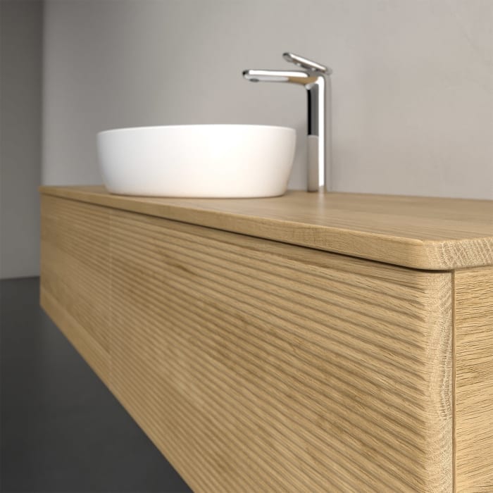 Villeroy & Boch Antao Waschbeckenunterschrank, 160 x 36 cm, 2 Auszüge, Front mit Struktur, mit Hahnloch, für Waschtisch mittig