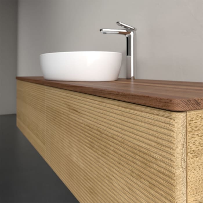 Villeroy & Boch Antao Waschbeckenunterschrank, 160 x 36 cm, 2 Auszüge, Front mit Struktur, mit Hahnloch, für Waschtisch mittig