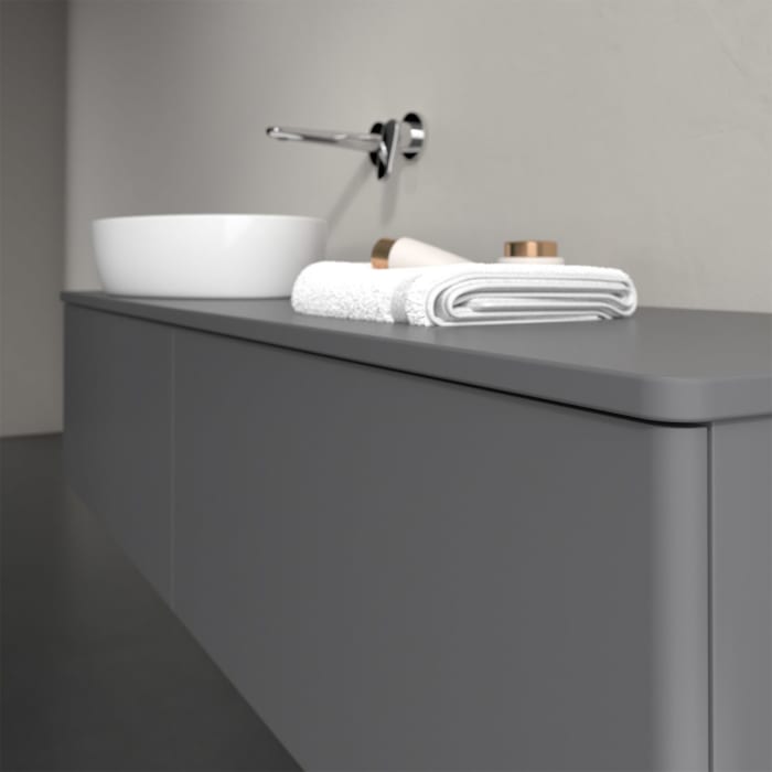 Villeroy & Boch Antao Waschbeckenunterschrank, 160 x 36 cm, 2 Auszüge, Front ohne Struktur, ohne Hahnloch, für Waschtisch links