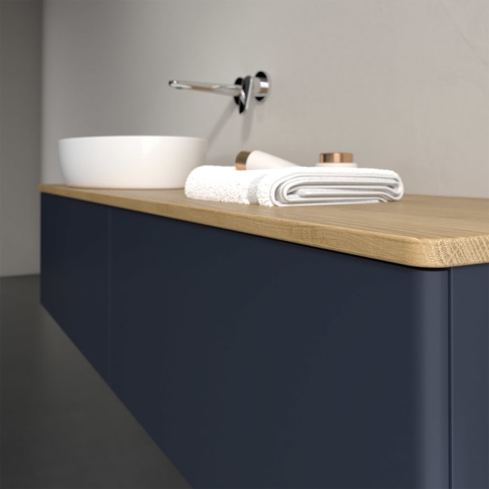 Villeroy & Boch Antao Waschbeckenunterschrank, 160 x 36 cm, 2 Auszüge, Front ohne Struktur, ohne Hahnloch, für Waschtisch links