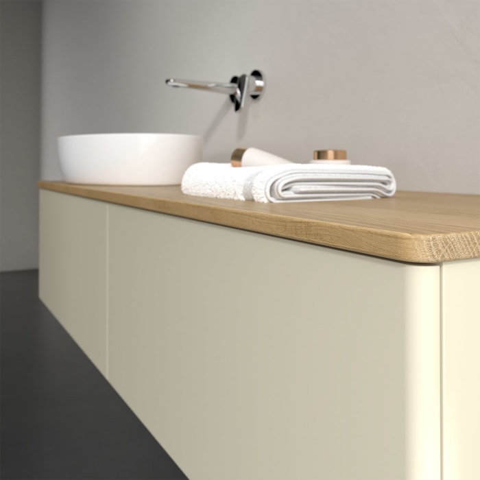 Villeroy & Boch Antao Waschbeckenunterschrank, 160 x 36 cm, 2 Auszüge, Front ohne Struktur, ohne Hahnloch, für Waschtisch links