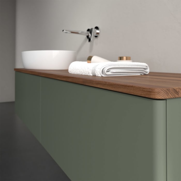 Villeroy & Boch Antao Waschbeckenunterschrank, 160 x 36 cm, 2 Auszüge, Front ohne Struktur, ohne Hahnloch, für Waschtisch links