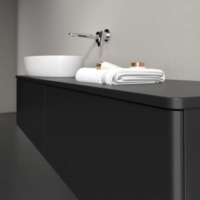 Villeroy & Boch Antao Waschbeckenunterschrank, 160 x 36 cm, 2 Auszüge, Front ohne Struktur, mit Hahnloch, für Waschtisch links