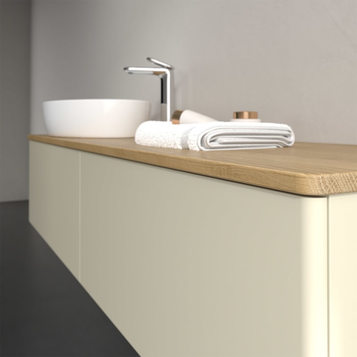 Villeroy & Boch Antao Waschbeckenunterschrank, 160 x 36 cm, 2 Auszüge, Front ohne Struktur, mit Hahnloch, für Waschtisch links