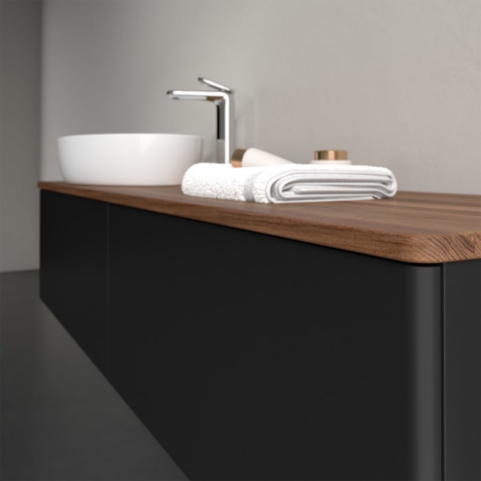 Villeroy & Boch Antao Waschbeckenunterschrank, 160 x 36 cm, 2 Auszüge, Front ohne Struktur, mit Hahnloch, für Waschtisch links