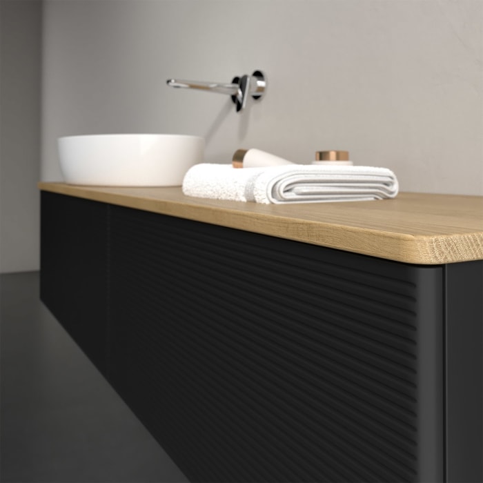 Villeroy & Boch Antao Waschbeckenunterschrank, 160 x 36 cm, 2 Auszüge, Front mit Struktur, ohne Hahnloch, für Waschtisch links