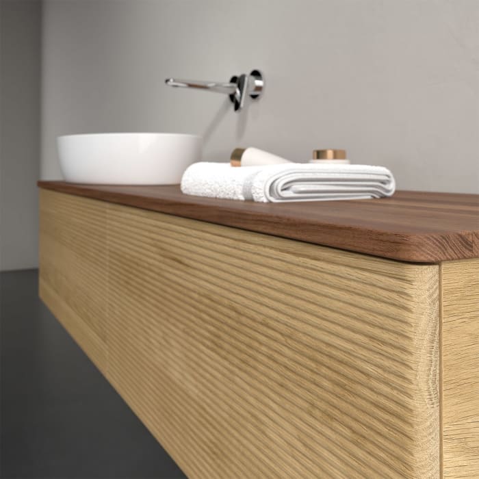 Villeroy & Boch Antao Waschbeckenunterschrank, 160 x 36 cm, 2 Auszüge, Front mit Struktur, ohne Hahnloch, für Waschtisch links