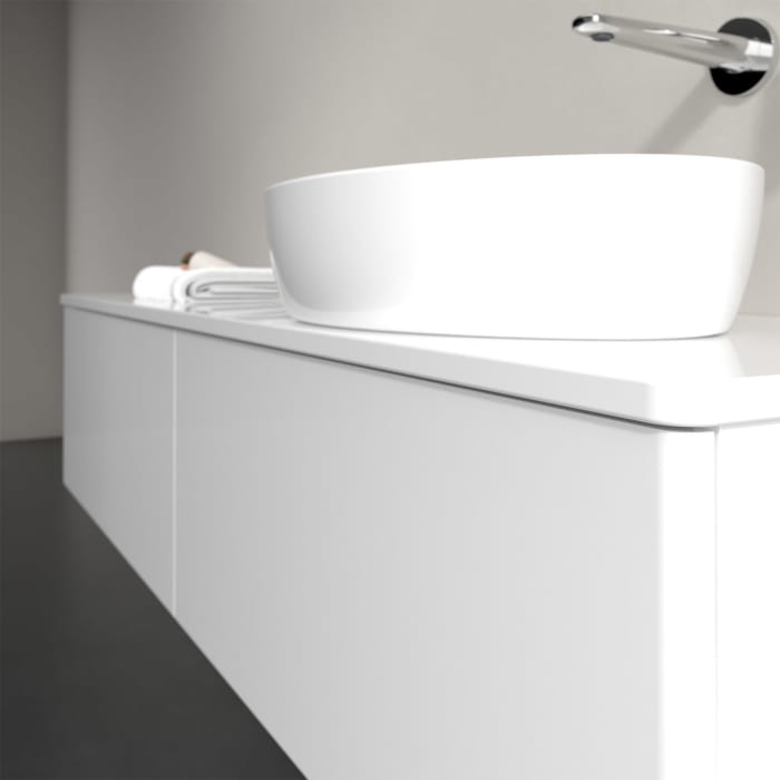 Villeroy & Boch Antao Waschbeckenunterschrank, 160 x 36 cm, 2 Auszüge, Front ohne Struktur, mit Hahnloch, für Waschtisch rechts