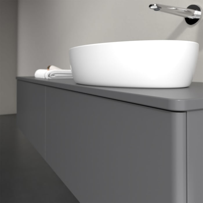 Villeroy & Boch Antao Waschbeckenunterschrank, 160 x 36 cm, 2 Auszüge, Front ohne Struktur, mit Hahnloch, für Waschtisch rechts