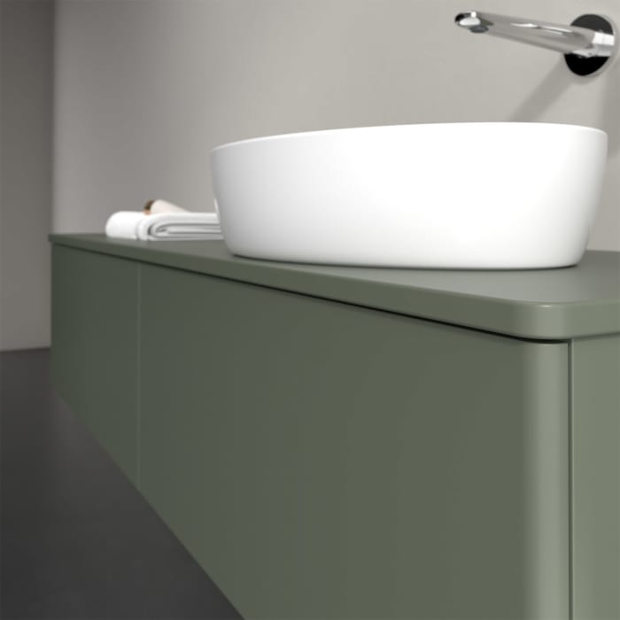 Villeroy & Boch Antao Waschbeckenunterschrank, 160 x 36 cm, 2 Auszüge, Front ohne Struktur, mit Hahnloch, für Waschtisch rechts