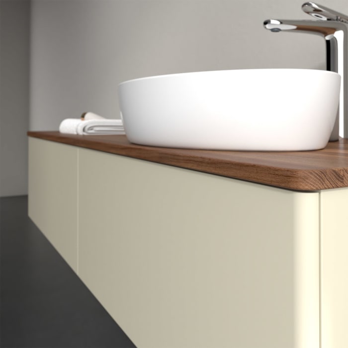 Villeroy & Boch Antao Waschbeckenunterschrank, 160 x 36 cm, 2 Auszüge, Front ohne Struktur, mit Hahnloch, für Waschtisch rechts