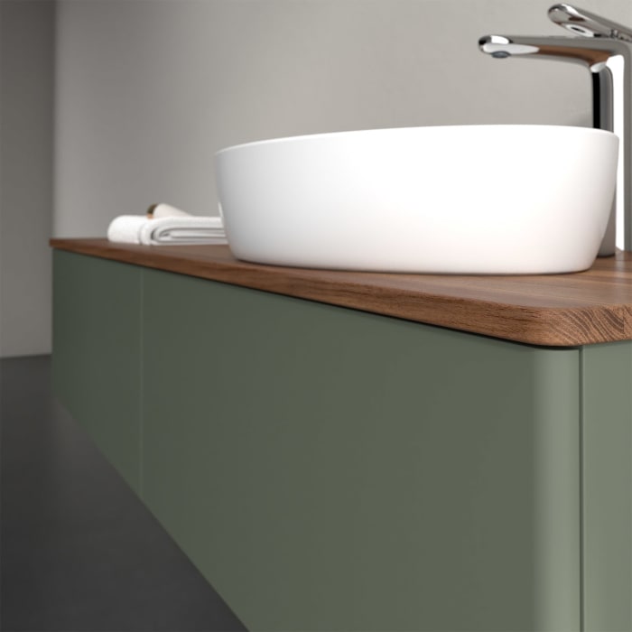 Villeroy & Boch Antao Waschbeckenunterschrank, 160 x 36 cm, 2 Auszüge, Front ohne Struktur, mit Hahnloch, für Waschtisch rechts