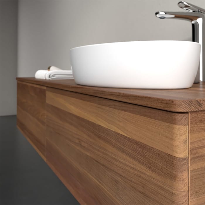 Villeroy & Boch Antao Waschbeckenunterschrank, 160 x 36 cm, 2 Auszüge, Front ohne Struktur, mit Hahnloch, für Waschtisch rechts