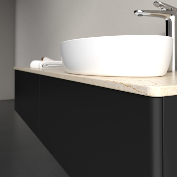 Villeroy & Boch Antao Waschbeckenunterschrank, 160 x 36 cm, 2 Auszüge, Front ohne Struktur, mit Hahnloch, für Waschtisch rechts