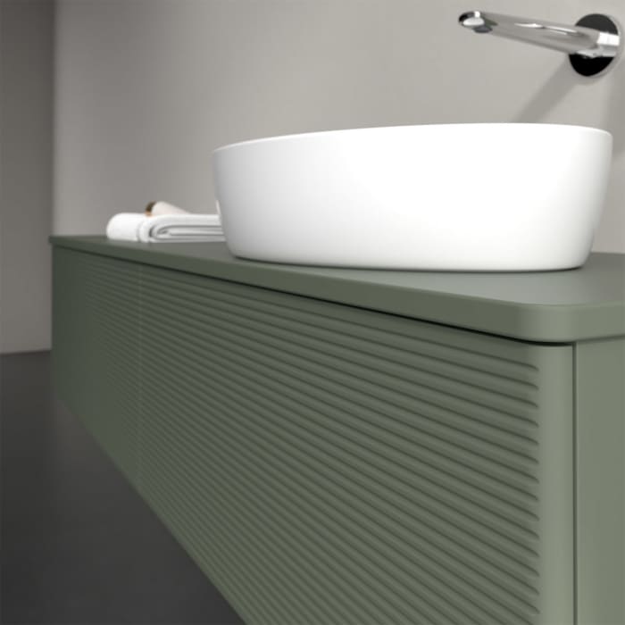 Villeroy & Boch Antao Waschbeckenunterschrank, 160 x 36 cm, 2 Auszüge, Front mit Struktur, ohne Hahnloch, für Waschtisch rechts