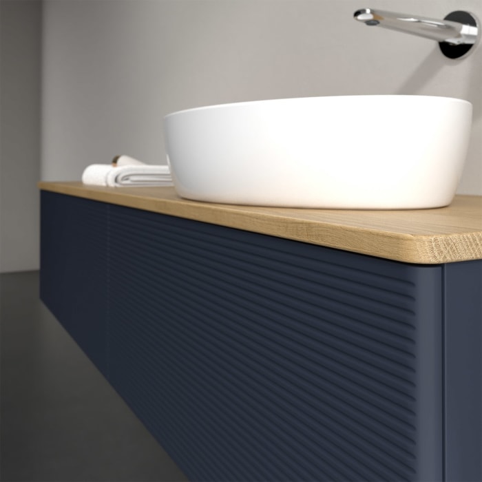 Villeroy & Boch Antao Waschbeckenunterschrank, 160 x 36 cm, 2 Auszüge, Front mit Struktur, ohne Hahnloch, für Waschtisch rechts