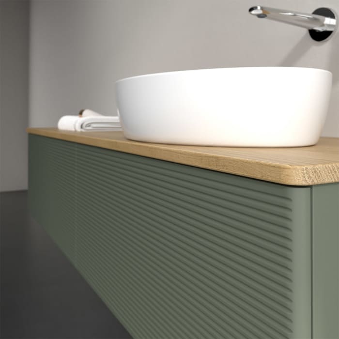 Villeroy & Boch Antao Waschbeckenunterschrank, 160 x 36 cm, 2 Auszüge, Front mit Struktur, ohne Hahnloch, für Waschtisch rechts