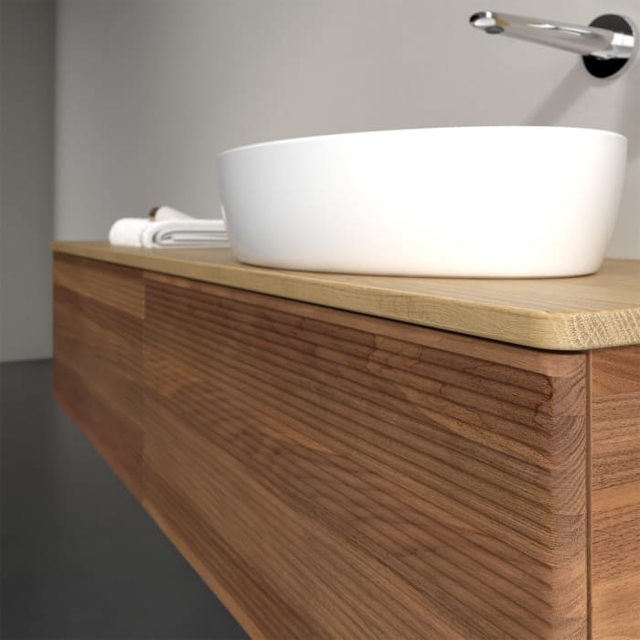 Villeroy & Boch Antao Waschbeckenunterschrank, 160 x 36 cm, 2 Auszüge, Front mit Struktur, ohne Hahnloch, für Waschtisch rechts