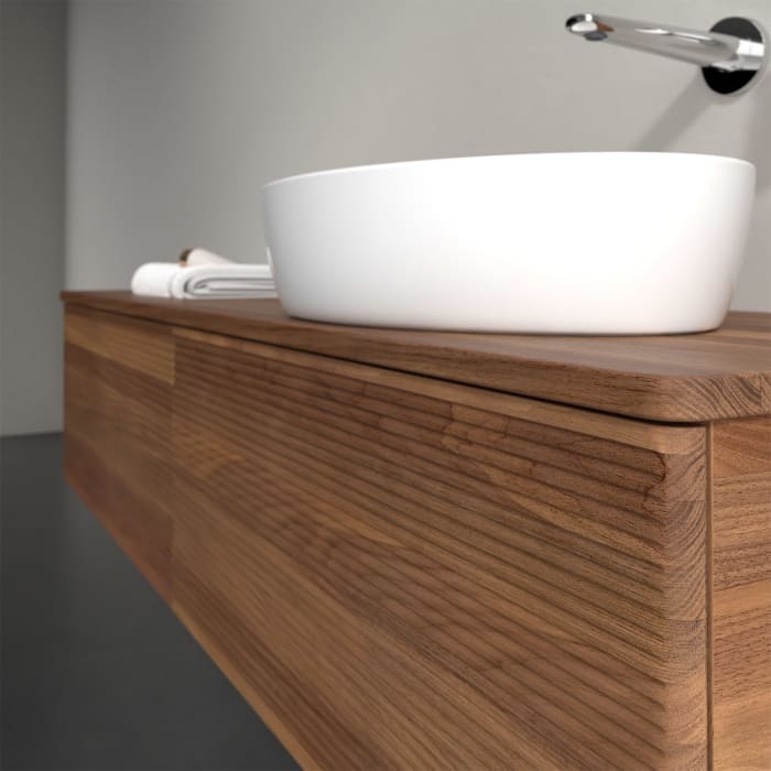 Villeroy & Boch Antao Waschbeckenunterschrank, 160 x 36 cm, 2 Auszüge, Front mit Struktur, ohne Hahnloch, für Waschtisch rechts