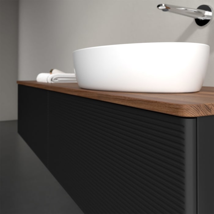 Villeroy & Boch Antao Waschbeckenunterschrank, 160 x 36 cm, 2 Auszüge, Front mit Struktur, ohne Hahnloch, für Waschtisch rechts