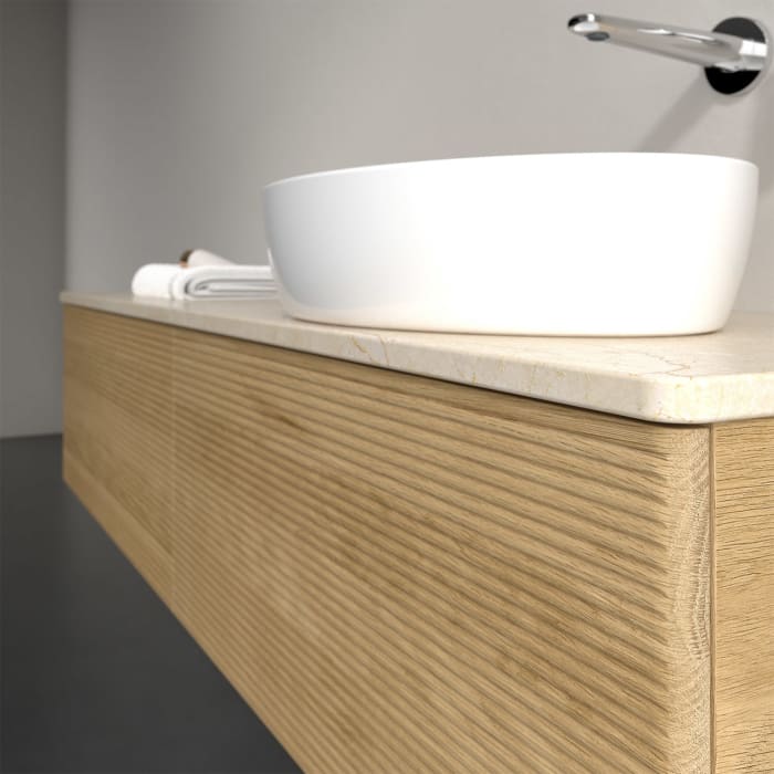 Villeroy & Boch Antao Waschbeckenunterschrank, 160 x 36 cm, 2 Auszüge, Front mit Struktur, ohne Hahnloch, für Waschtisch rechts