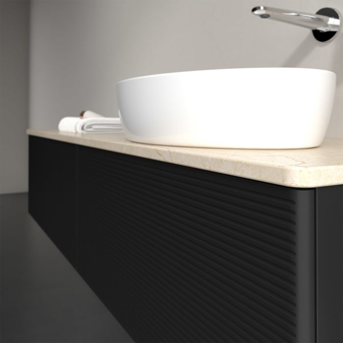 Villeroy & Boch Antao Waschbeckenunterschrank, 160 x 36 cm, 2 Auszüge, Front mit Struktur, ohne Hahnloch, für Waschtisch rechts