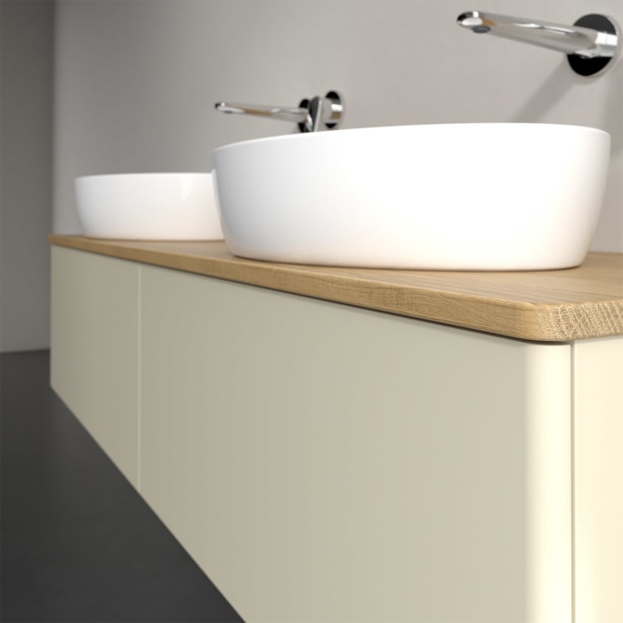 Villeroy & Boch Antao Waschbeckenunterschrank, 160 x 36 cm, 2 Auszüge, Front ohne Struktur, ohne Hahnloch, für Waschtisch links und rechts