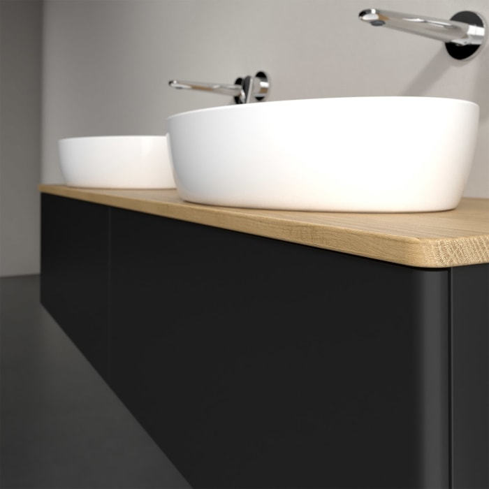 Villeroy & Boch Antao Waschbeckenunterschrank, 160 x 36 cm, 2 Auszüge, Front ohne Struktur, ohne Hahnloch, für Waschtisch links und rechts