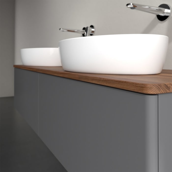 Villeroy & Boch Antao Waschbeckenunterschrank, 160 x 36 cm, 2 Auszüge, Front ohne Struktur, ohne Hahnloch, für Waschtisch links und rechts