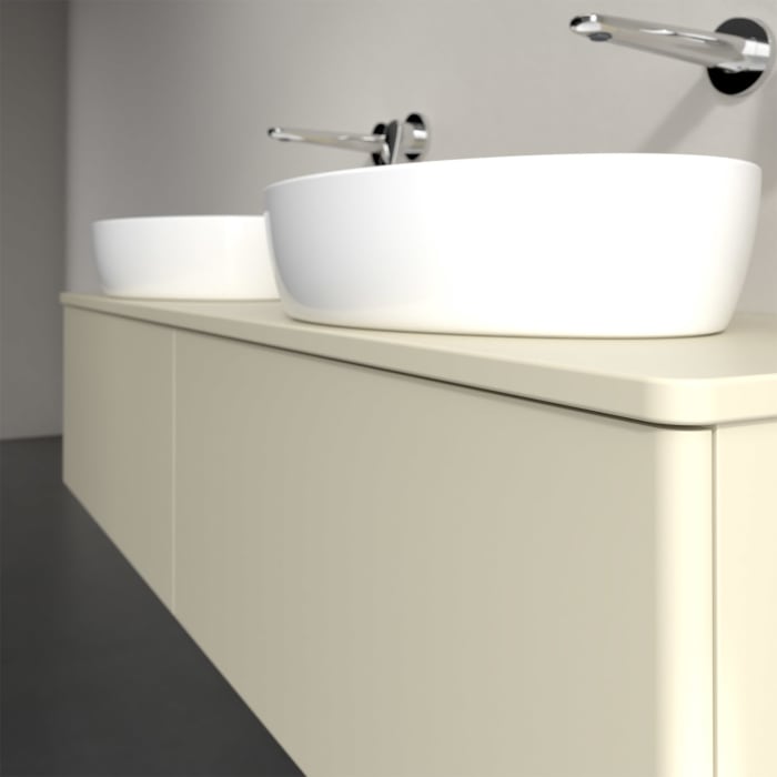 Villeroy & Boch Antao Waschbeckenunterschrank, 160 x 36 cm, 2 Auszüge, Front ohne Struktur, mit Hahnloch, für Waschtisch links und rechts