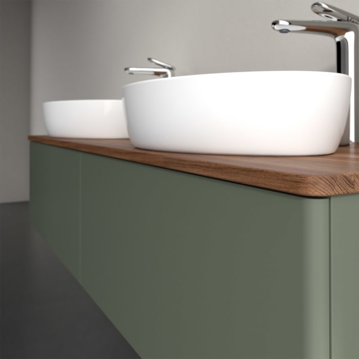 Villeroy & Boch Antao Waschbeckenunterschrank, 160 x 36 cm, 2 Auszüge, Front ohne Struktur, mit Hahnloch, für Waschtisch links und rechts