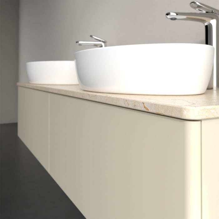 Villeroy & Boch Antao Waschbeckenunterschrank, 160 x 36 cm, 2 Auszüge, Front ohne Struktur, mit Hahnloch, für Waschtisch links und rechts