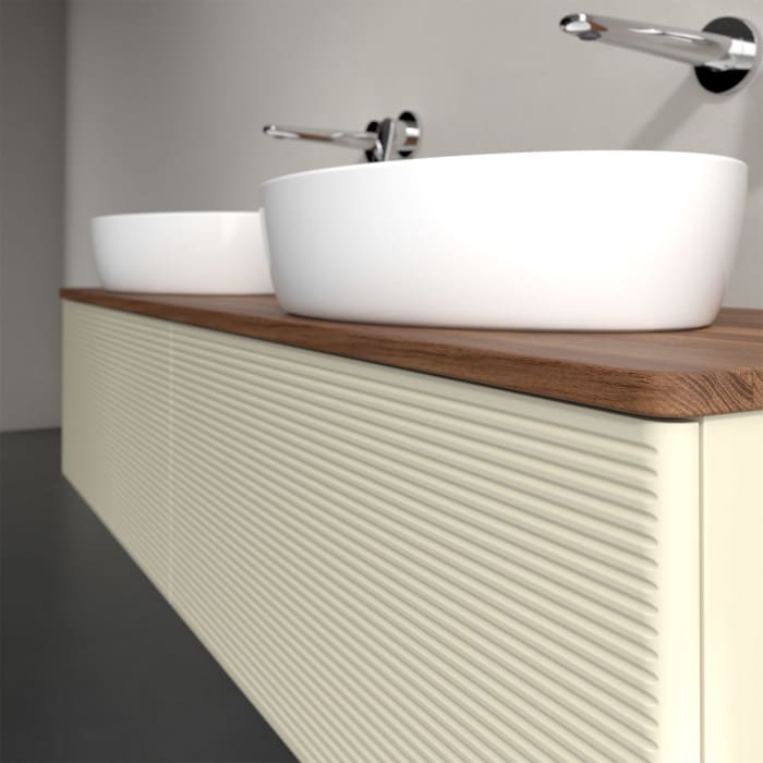 Villeroy & Boch Antao Waschbeckenunterschrank, 160 x 36 cm, 2 Auszüge, Front mit Struktur, ohne Hahnloch, für Waschtisch links und rechts