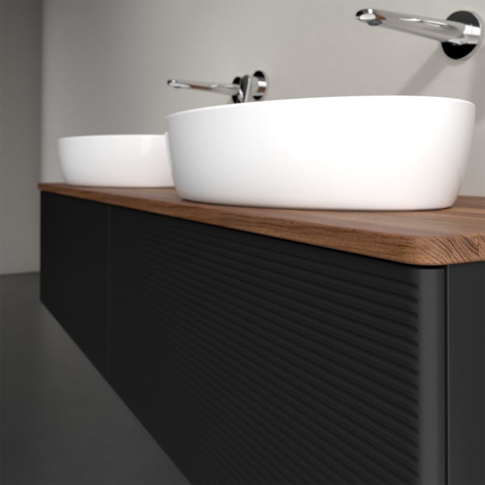 Villeroy & Boch Antao Waschbeckenunterschrank, 160 x 36 cm, 2 Auszüge, Front mit Struktur, ohne Hahnloch, für Waschtisch links und rechts