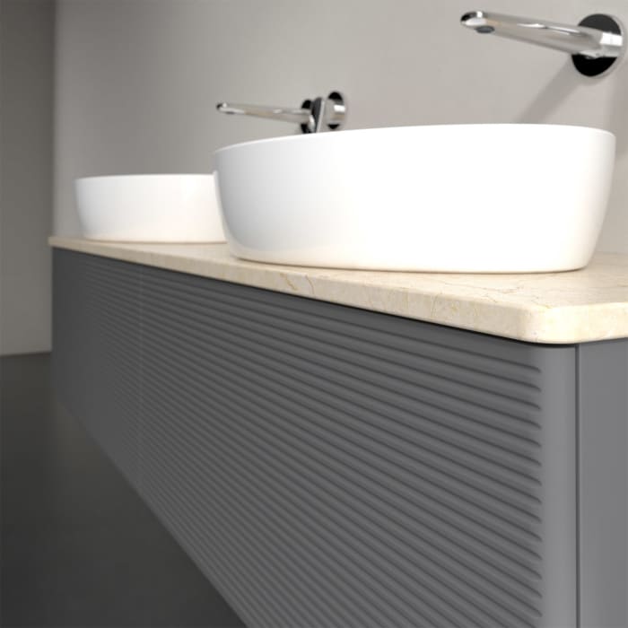 Villeroy & Boch Antao Waschbeckenunterschrank, 160 x 36 cm, 2 Auszüge, Front mit Struktur, ohne Hahnloch, für Waschtisch links und rechts