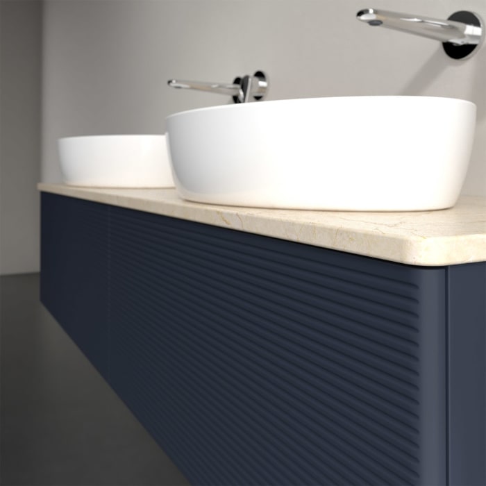 Villeroy & Boch Antao Waschbeckenunterschrank, 160 x 36 cm, 2 Auszüge, Front mit Struktur, ohne Hahnloch, für Waschtisch links und rechts