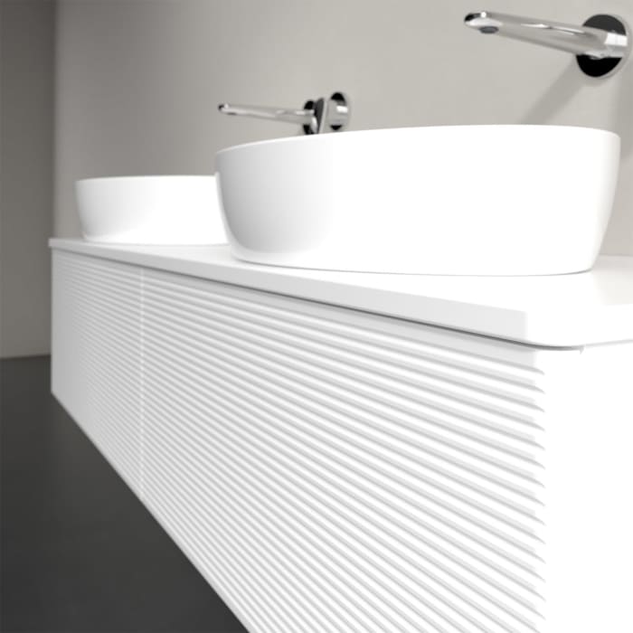 Villeroy & Boch Antao Waschbeckenunterschrank, 160 x 36 cm, 2 Auszüge, Front mit Struktur, mit Hahnloch, für Waschtisch links und rechts