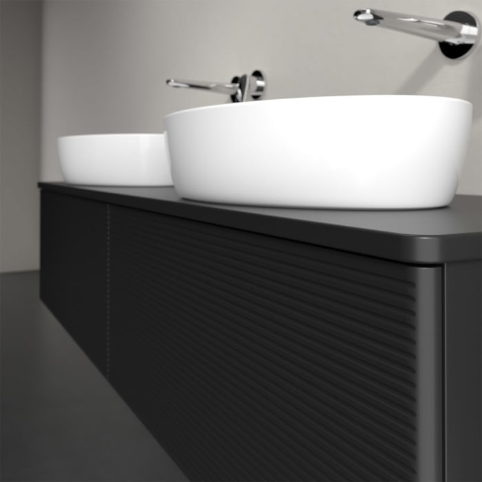 Villeroy & Boch Antao Waschbeckenunterschrank, 160 x 36 cm, 2 Auszüge, Front mit Struktur, mit Hahnloch, für Waschtisch links und rechts