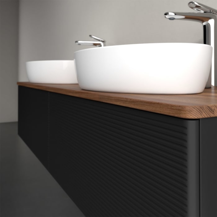 Villeroy & Boch Antao Waschbeckenunterschrank, 160 x 36 cm, 2 Auszüge, Front mit Struktur, mit Hahnloch, für Waschtisch links und rechts