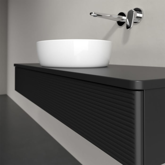 Villeroy & Boch Antao Waschbeckenunterschrank, 120 x 19 cm, 1 Auszug mit LED-Licht, Front mit Struktur, mit Hahnloch, für Waschtisch mittig