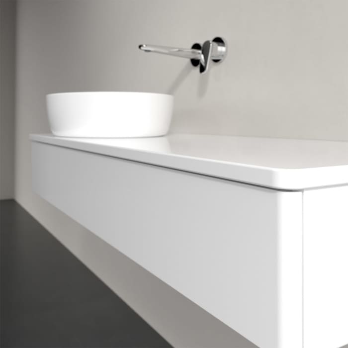 Villeroy & Boch Antao Waschbeckenunterschrank, 120 x 19 cm, 1 Auszug mit LED-Licht, Front ohne Struktur, mit Hahnloch, für Waschtisch links