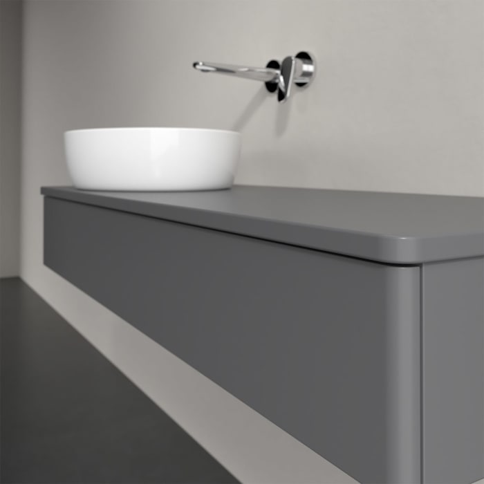 Villeroy & Boch Antao Waschbeckenunterschrank, 120 x 19 cm, 1 Auszug mit LED-Licht, Front ohne Struktur, mit Hahnloch, für Waschtisch links