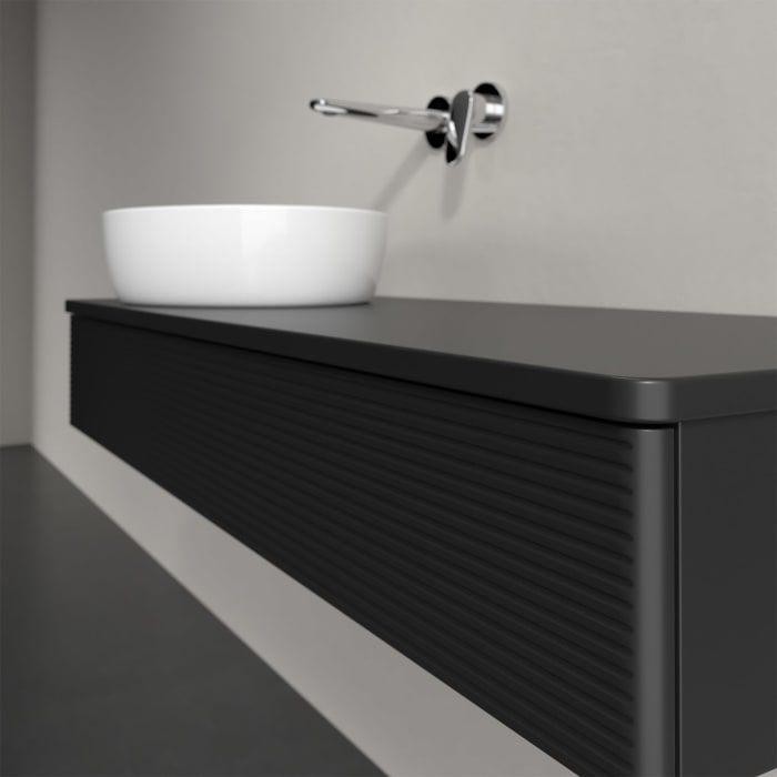 Villeroy & Boch Antao Waschbeckenunterschrank, 120 x 19 cm, 1 Auszug mit LED-Licht, Front mit Struktur, mit Hahnloch, für Waschtisch links