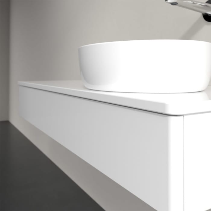 Villeroy & Boch Antao Waschbeckenunterschrank, 120 x 19 cm, 1 Auszug mit LED-Licht, Front ohne Struktur, mit Hahnloch, für Waschtisch rechts