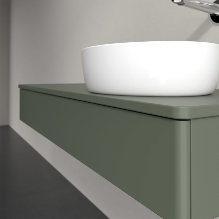 Villeroy & Boch Antao Waschbeckenunterschrank, 120 x 19 cm, 1 Auszug mit LED-Licht, Front ohne Struktur, mit Hahnloch, für Waschtisch rechts